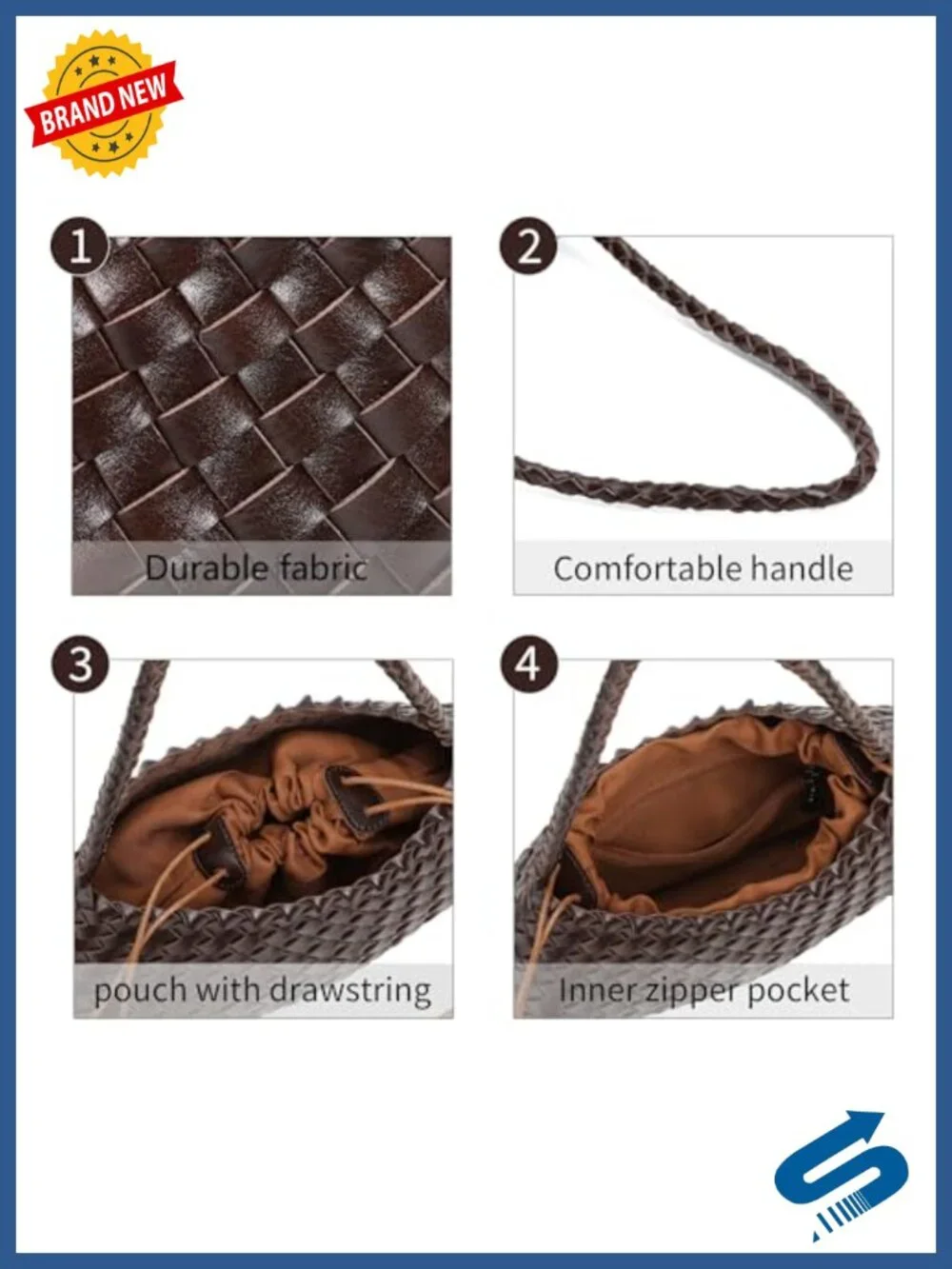 Woven Shoulder Bag Women Vegan Leather Tote Handbag Hobo Purse with Drawstring
